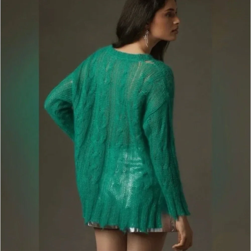 Anthropologie The Posey‎ Stitchy Distressed Mohair Sweater in Green Size Small - Picture 2 of 11